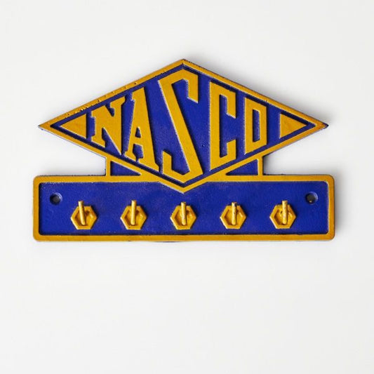 Nasco Blue and Yellow 5 Key Hooks Cast Iron