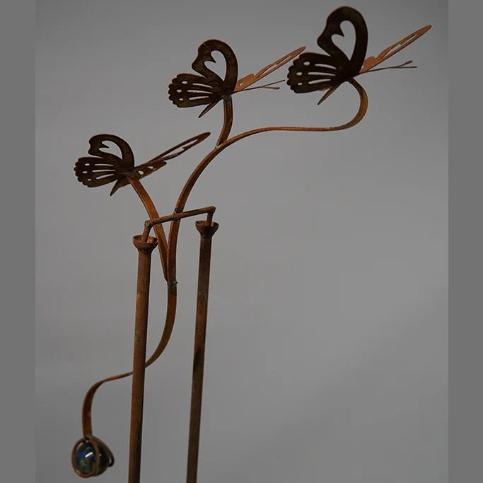 Garden Stake Balancing Butterflies Rustic Finish