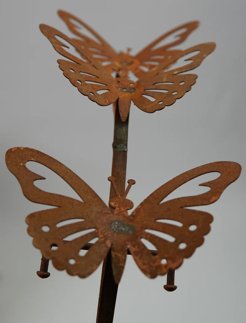 Garden Stake Balancing Butterflies Rustic Finish