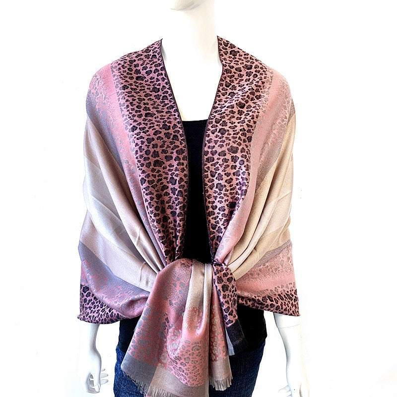 Lux Patterned Pashmina Shawl Animal Print Pink