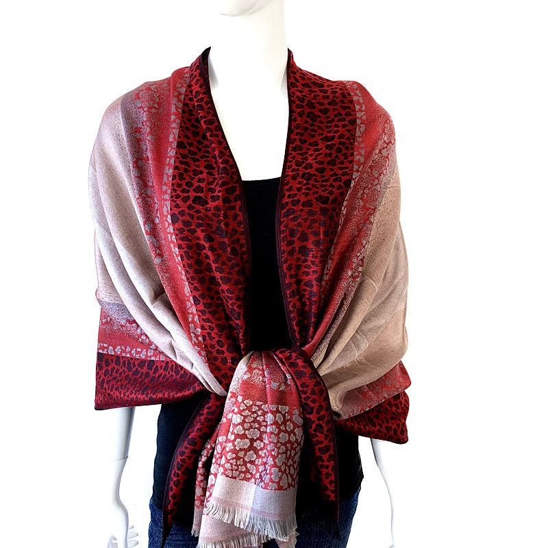 Lux Patterned Pashmina Shawl Animal Print Burgundy