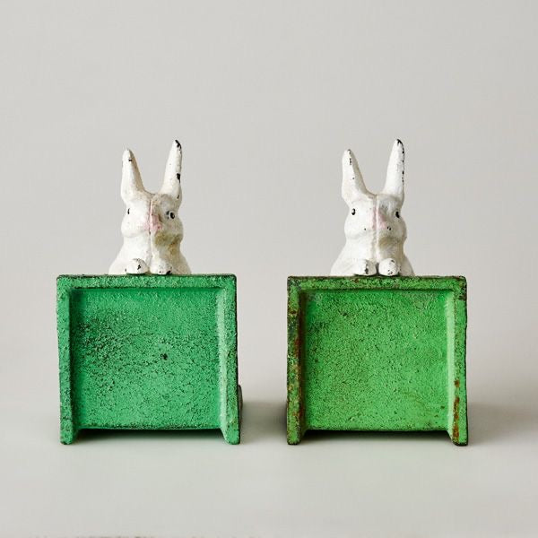 Cast Iron White Rabbit Bunny Bookends