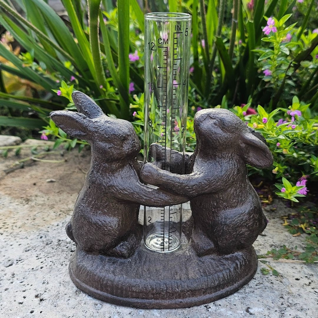 Cast Iron Rabbit Rain Gauge