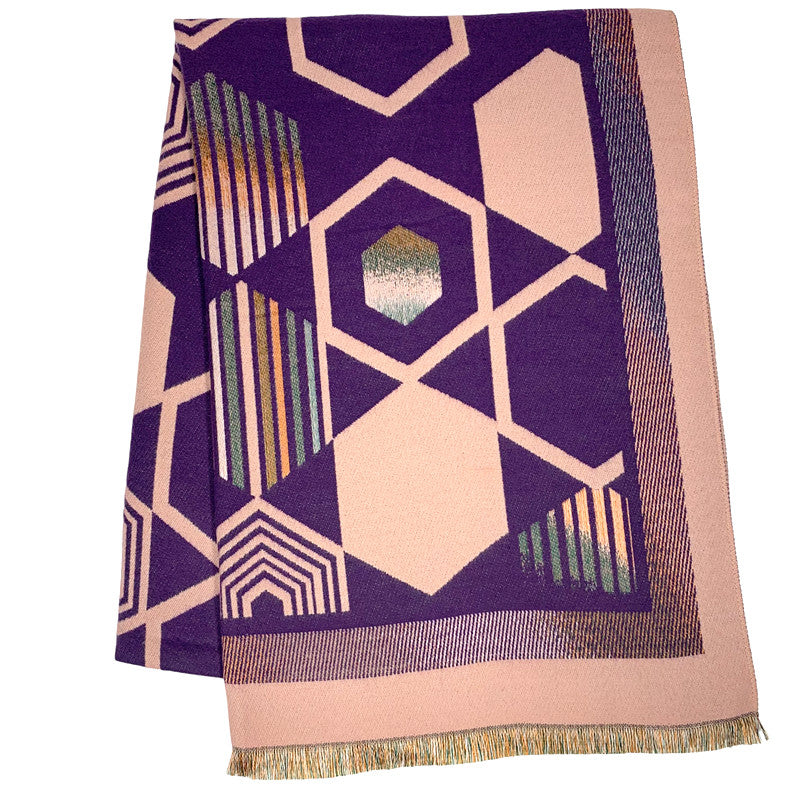Lux Digital Print Cashmere Scarf Purple and Pink Geometry Design
