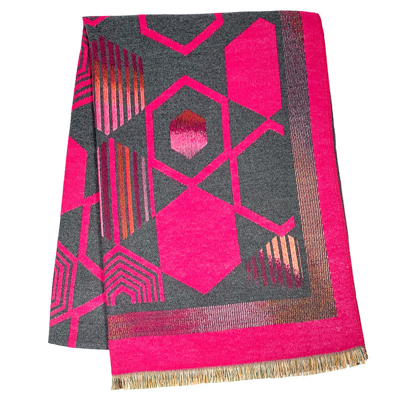 Lux Digital Print Cashmere Dark Pink and Dark Grey Geometry Design