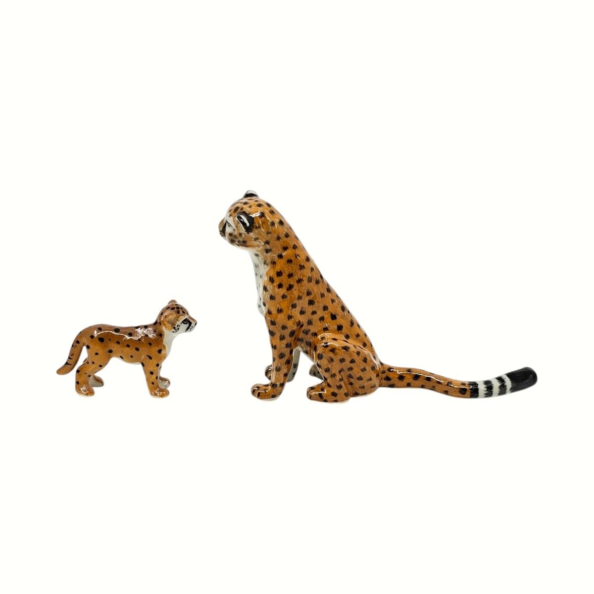 Miniature Porcelain Cheetah Mother and Cub Figurine Set