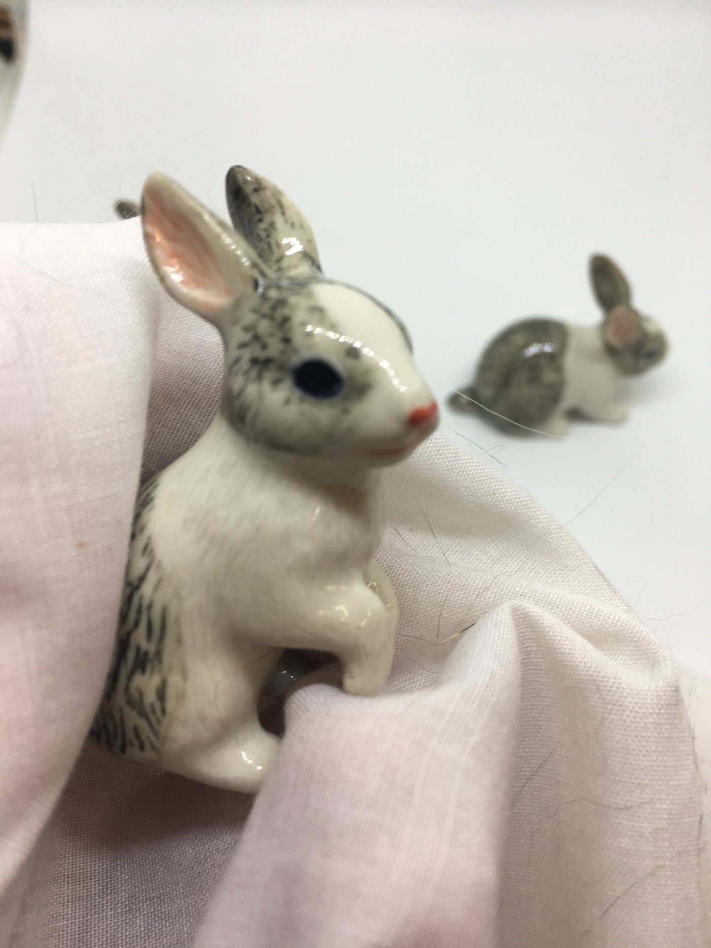 Miniature Porcelain Rabbit Figurines Grey And White