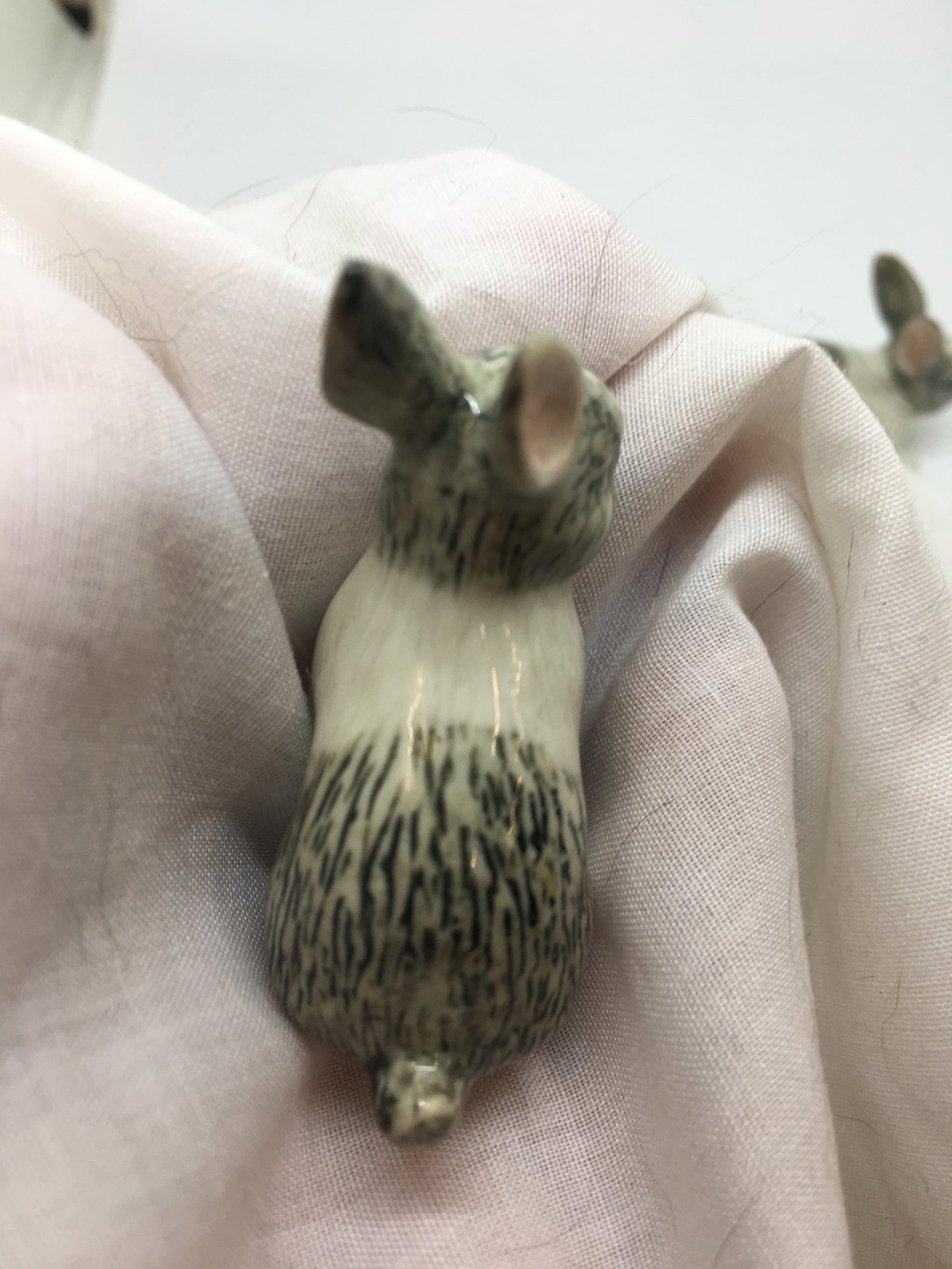 Miniature Porcelain Rabbit Figurines Grey And White