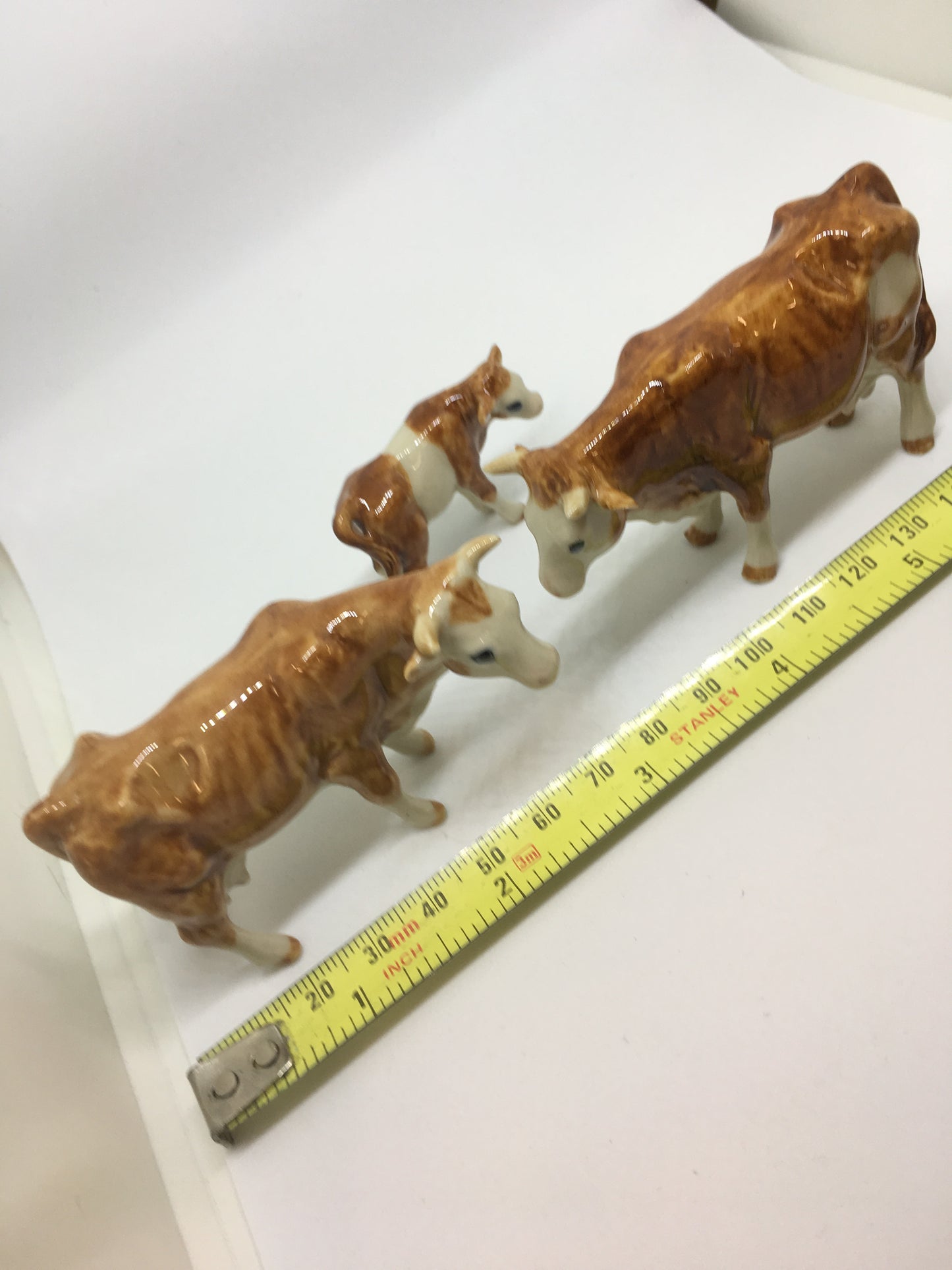 Brown And White Cows Miniature Porcelain Figurines (3Pcs)