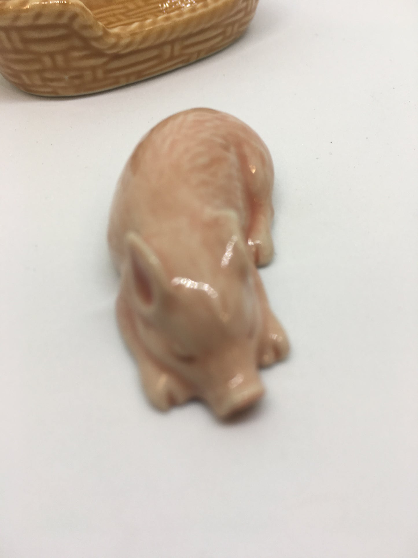 Miniature Porcelain Farm Animals Pig In Basket