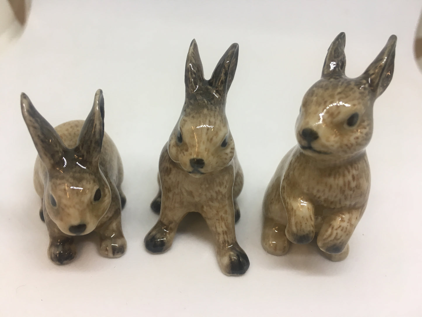 Miniature Porcelain Rabbit Figurines Brown And Black.