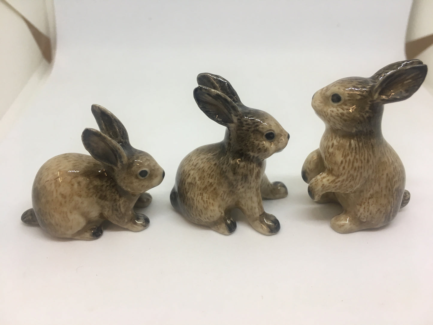 Miniature Porcelain Rabbit Figurines Brown And Black.
