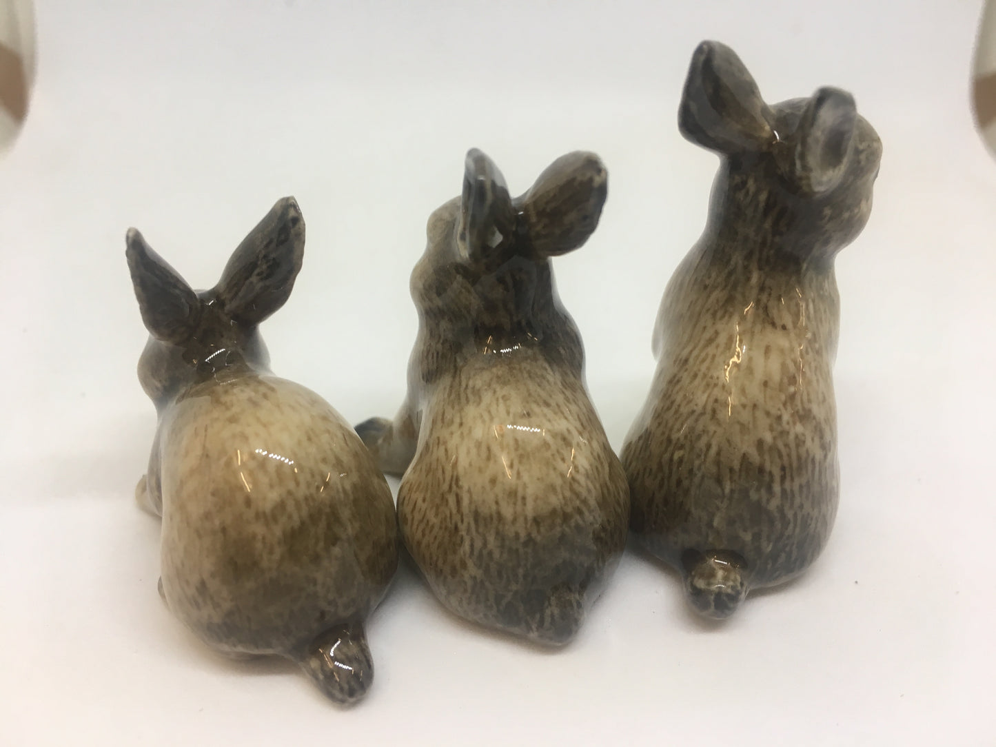 Miniature Porcelain Rabbit Figurines Brown And Black.