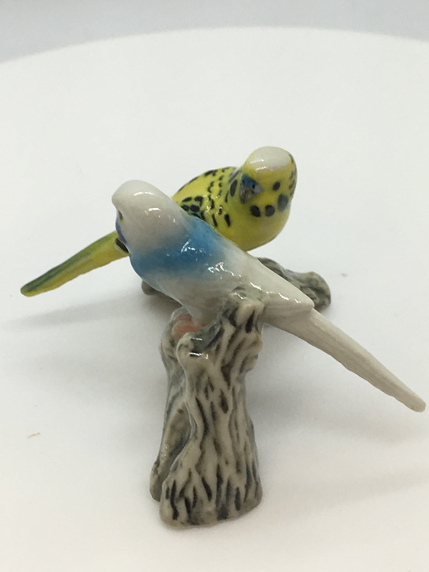 Miniature Porcelain Bird Figurines Budgerigars On Branch
