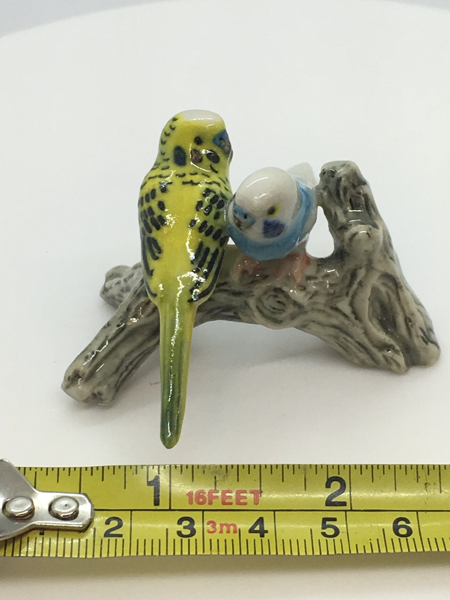 Miniature Porcelain Bird Figurines Budgerigars On Branch