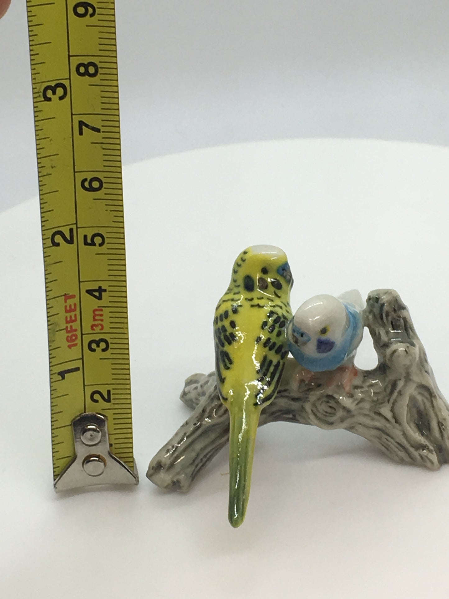 Miniature Porcelain Bird Figurines Budgerigars On Branch