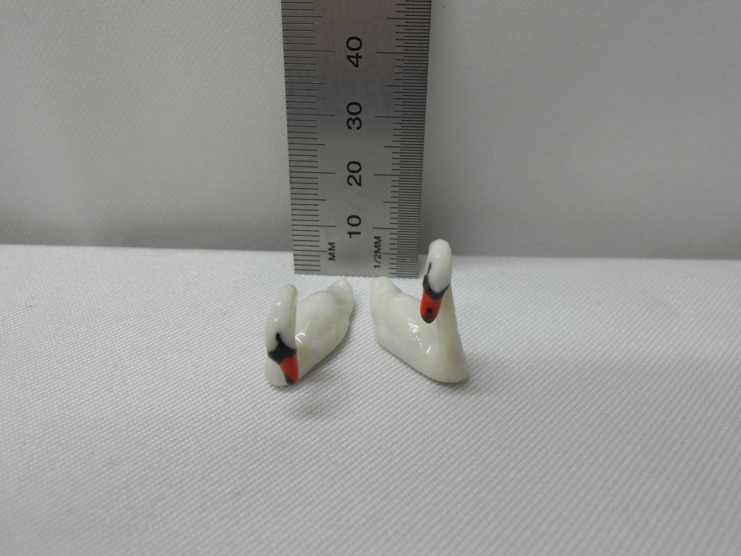 Miniature Porcelain White Swan Set Bird Figurines Mini (2Pcs)