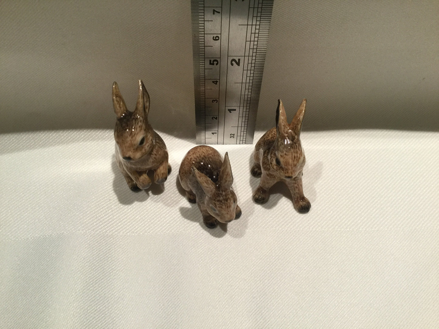 Brown Rabbit Set Miniature Porcelain Figurines (3Pcs)