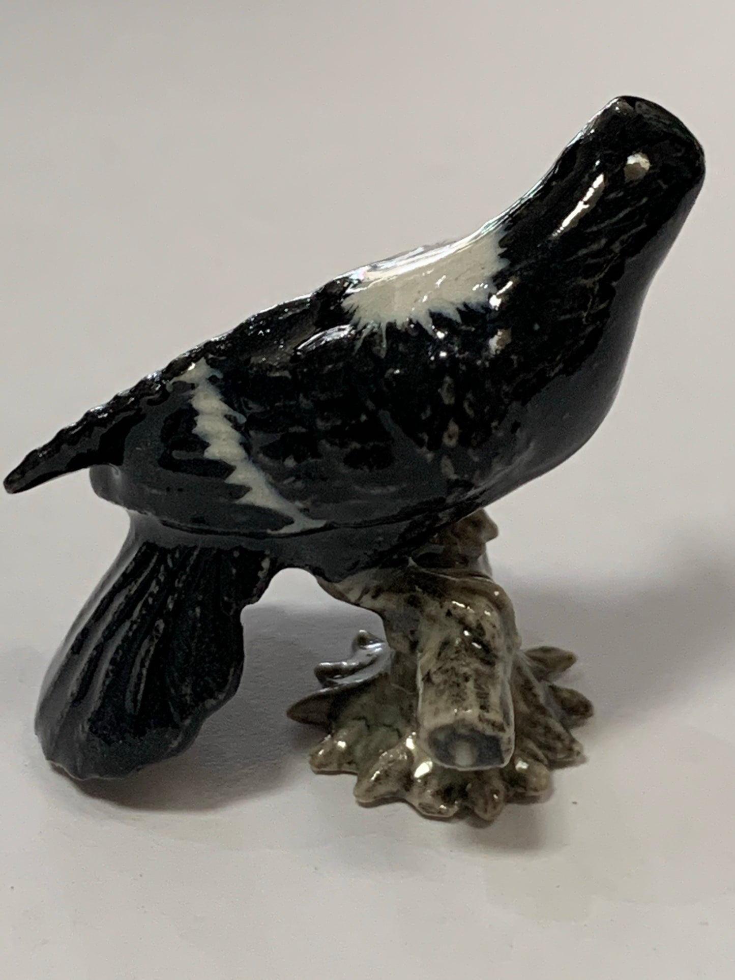 Miniature Porcelain Bird Figurine Magpie On Log