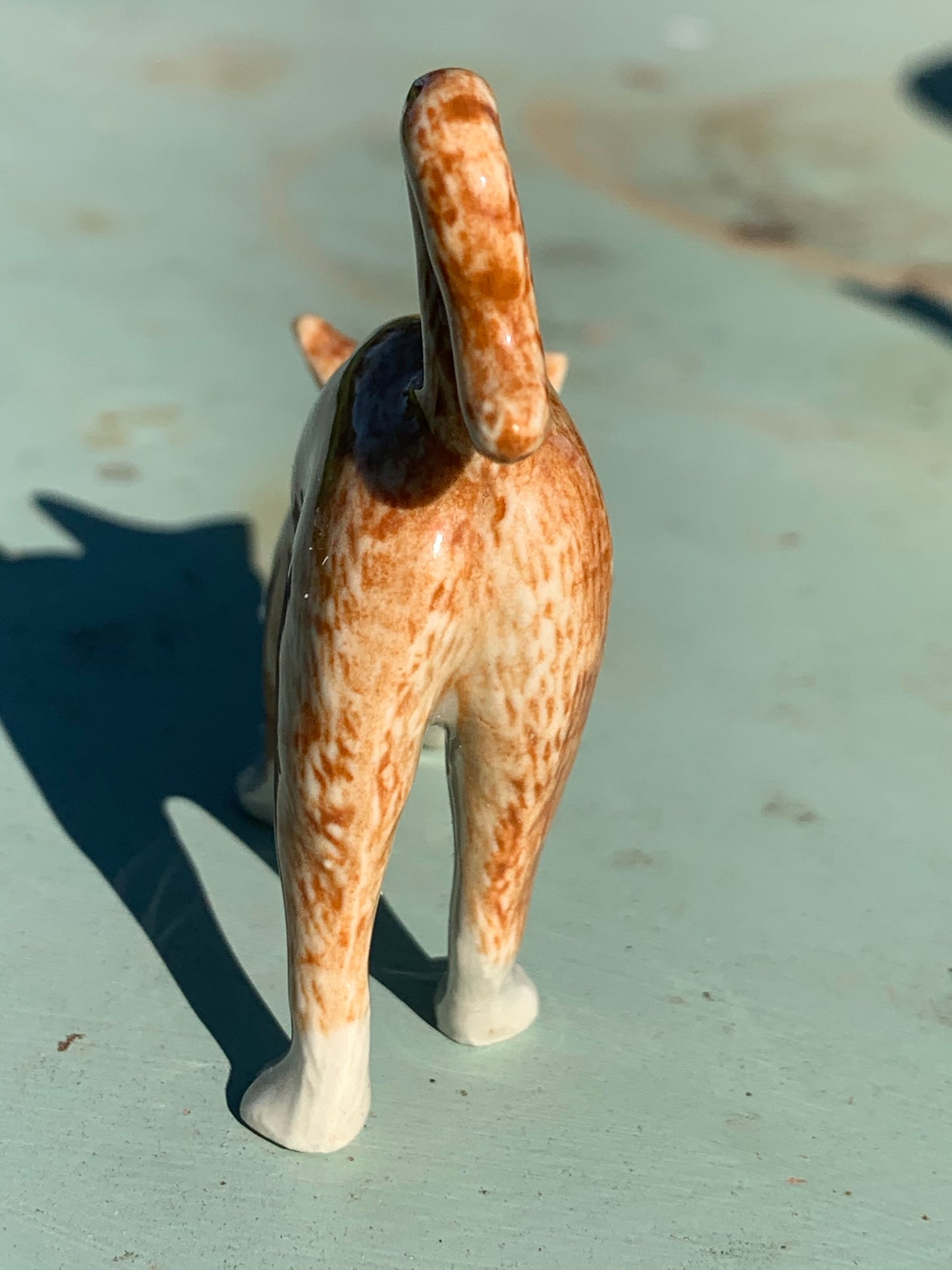 Miniature Porcelain Ginger Cat Kitten Stretching Figurine