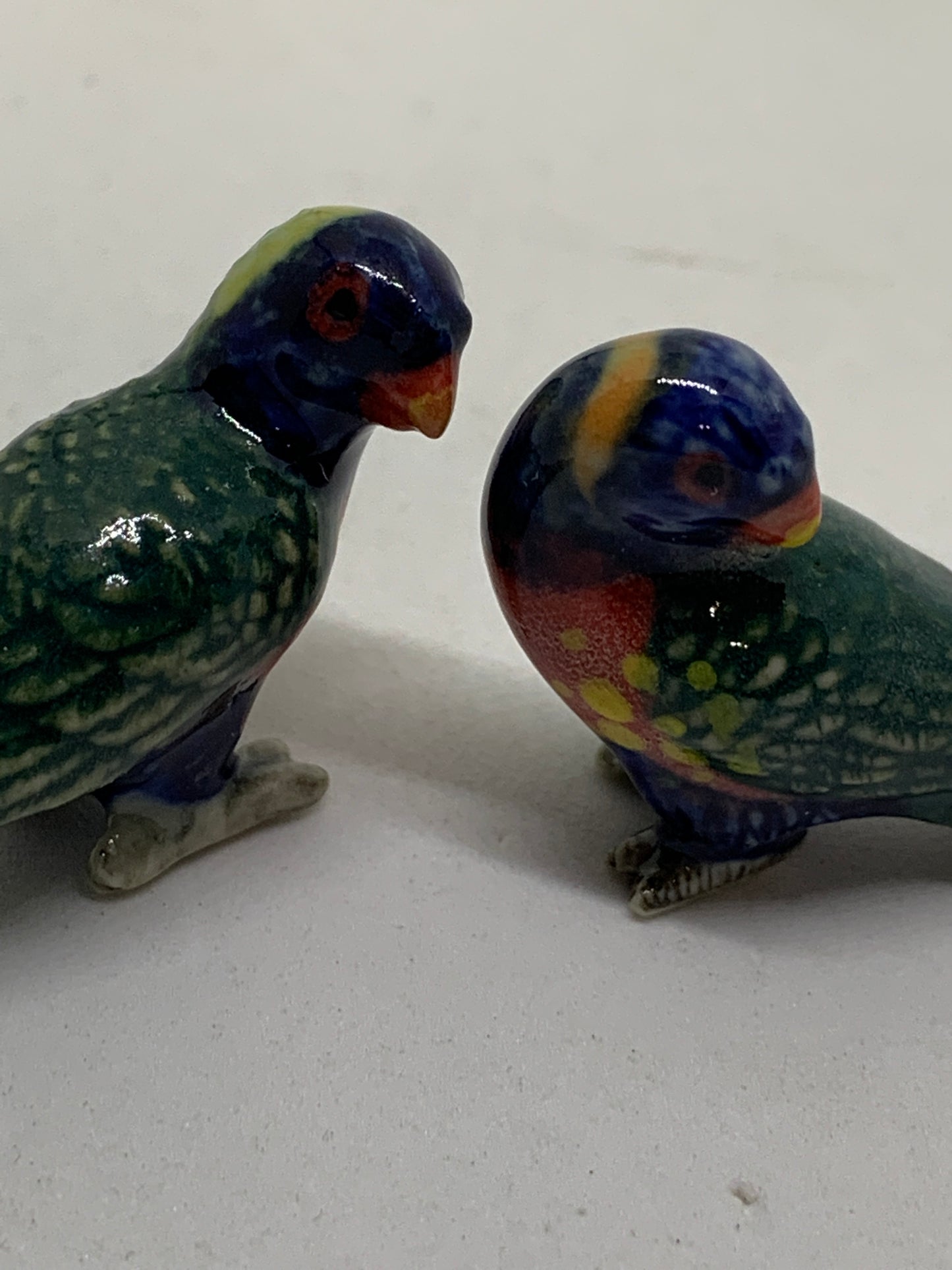 Miniature Porcelain Rainbow Lorikeets Bird Figurines Mini (2Pcs)