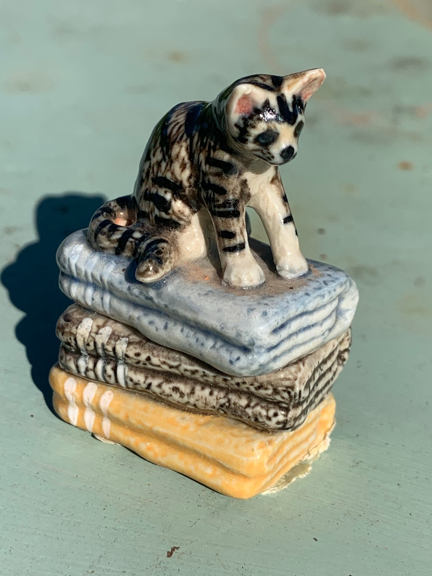 Miniature Porcelain Cats Kittens Figurine Cat On Blanket