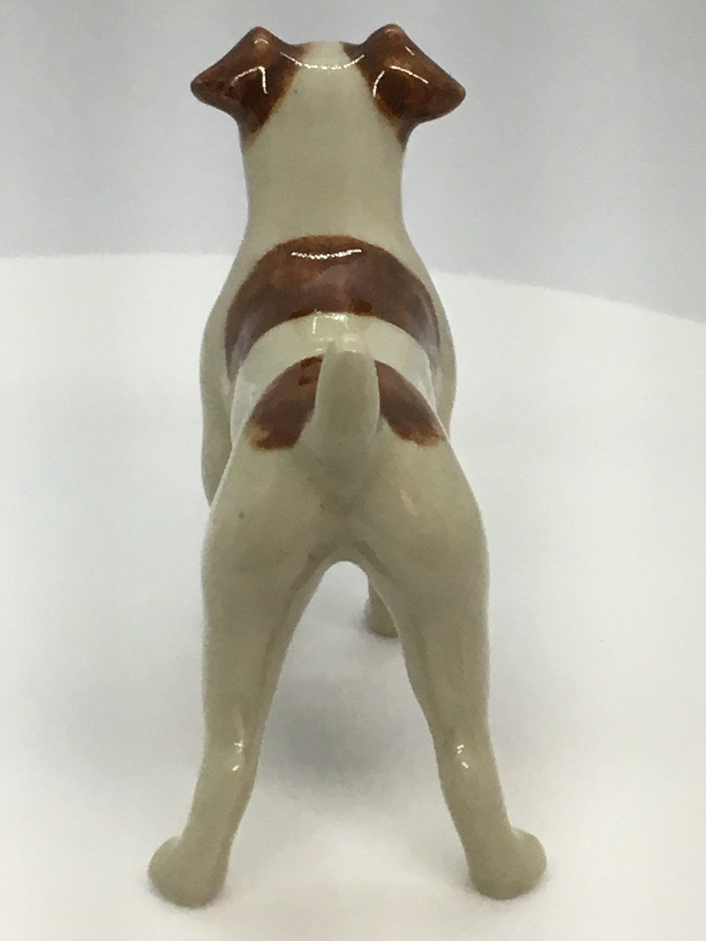 Miniature Porcelain Dog Figurine Brown And White Jack Russell Terrier With Ball