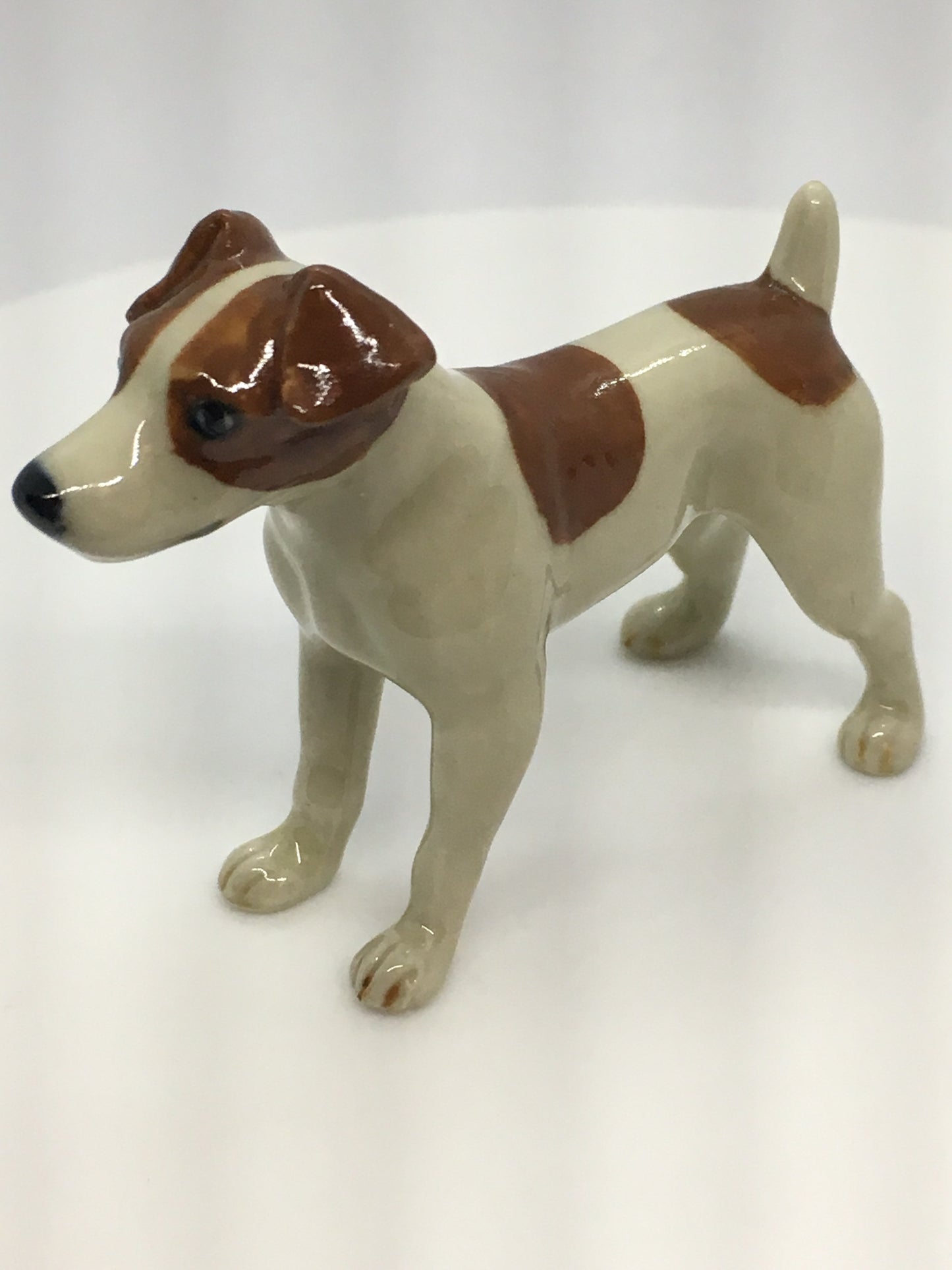 Miniature Porcelain Dog Figurine Brown And White Jack Russell Terrier Standing Dog Breed