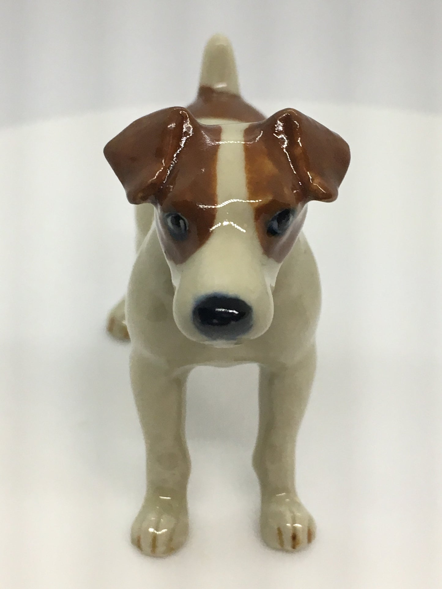Miniature Porcelain Dog Figurine Brown And White Jack Russell Terrier Standing Dog Breed