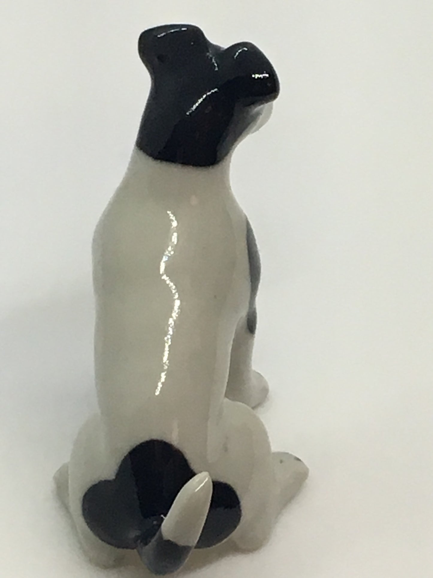 Miniature Porcelain Dog Figurine Fox Terrier Dog Breed Black And White Sitting