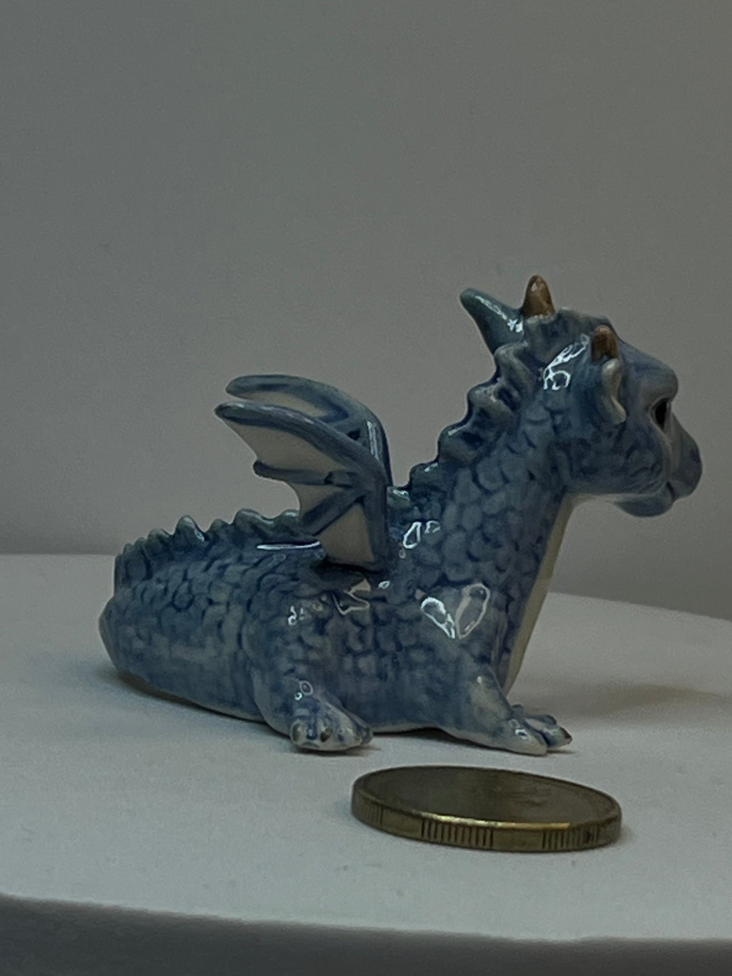 Miniature Porcelain Blue Dragon Figurine