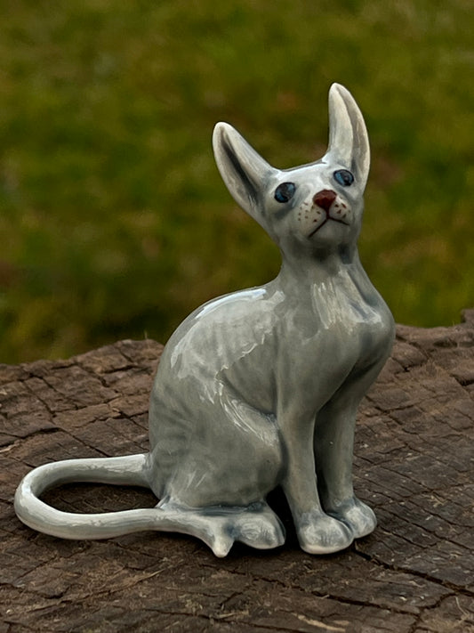 Miniature Porcelain Grey Sphynx Cat