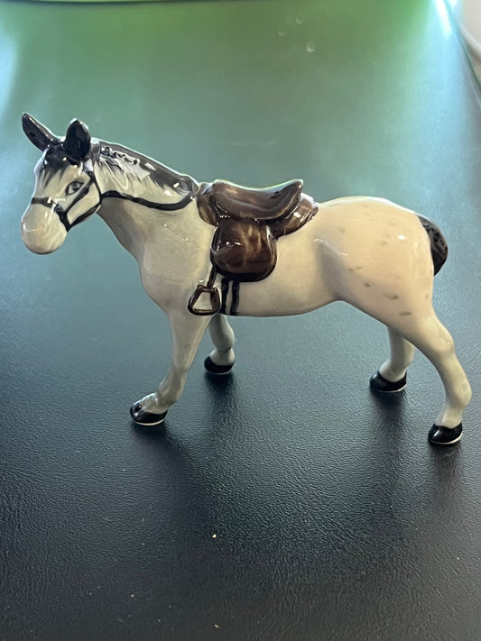 Grey Horse With Sadde Miniature Porcelain Figurines (1 Pcs)