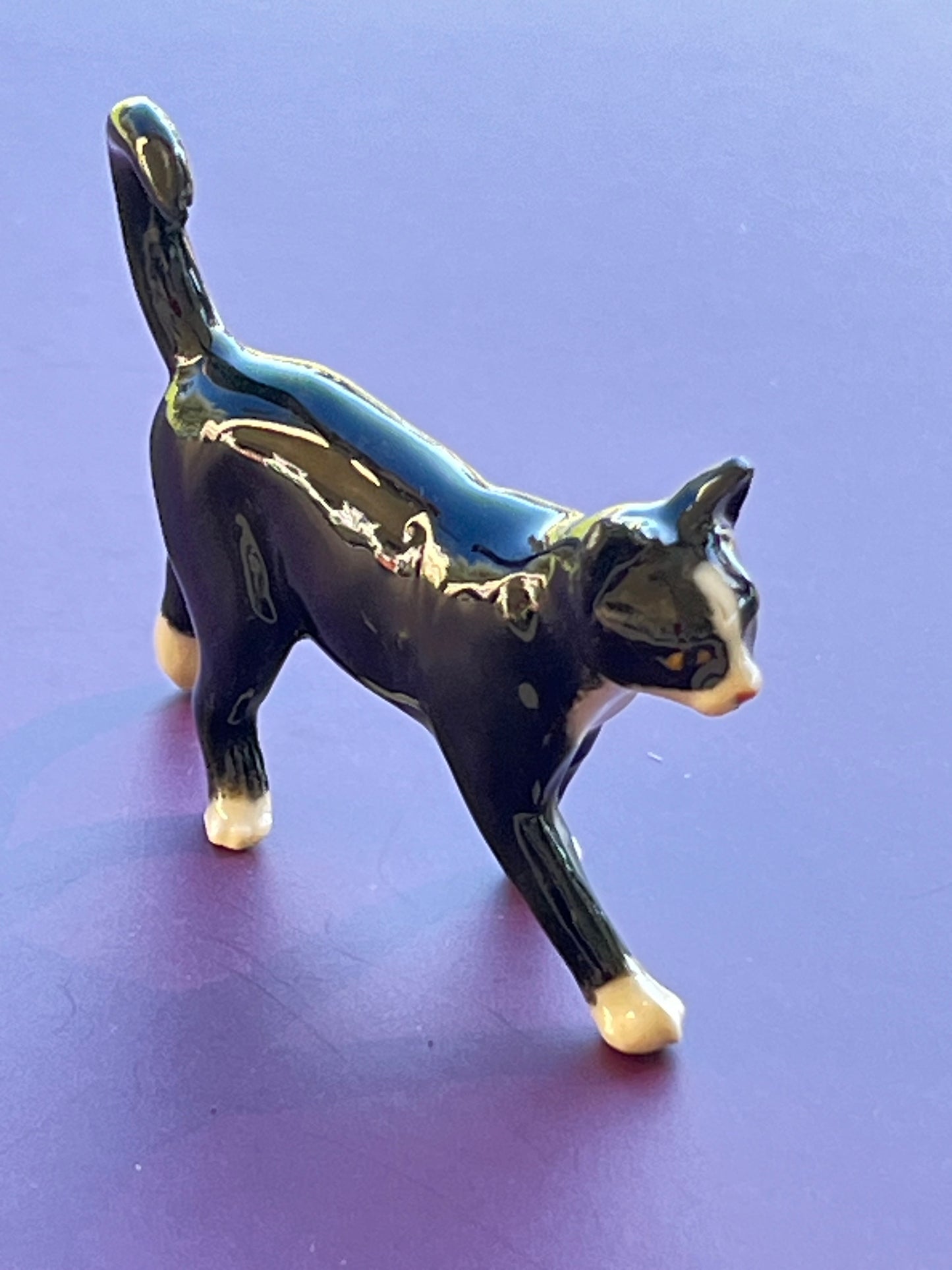 Miniature Porcelain Tuxedo Cat Walking
