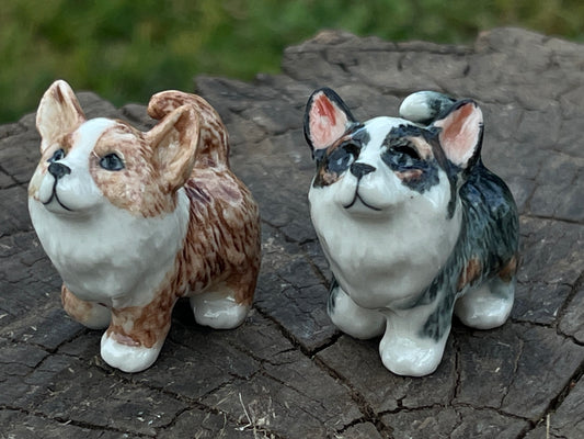 Miniature Porcelain Red and Black Corgi Figurines