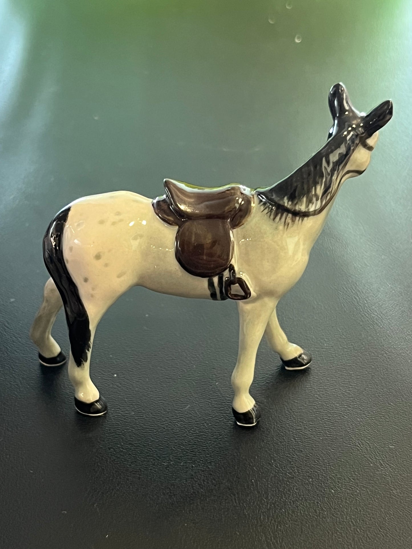 Grey Horse With Sadde Miniature Porcelain Figurines (1 Pcs)