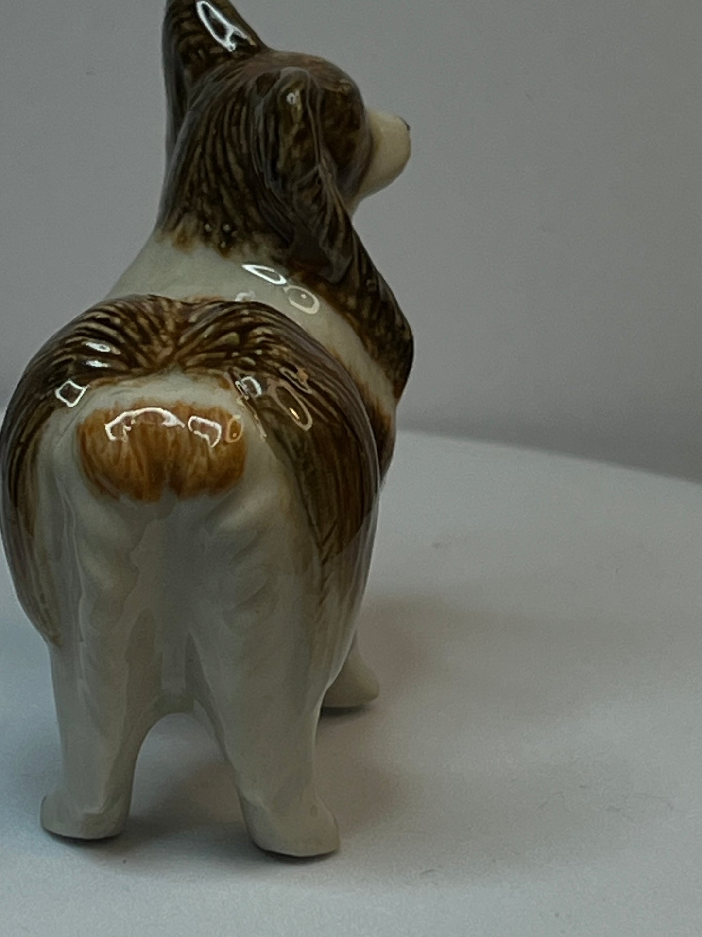 Papillion Standing Miniature Porcelain Dog Figurine Set In Brown and White