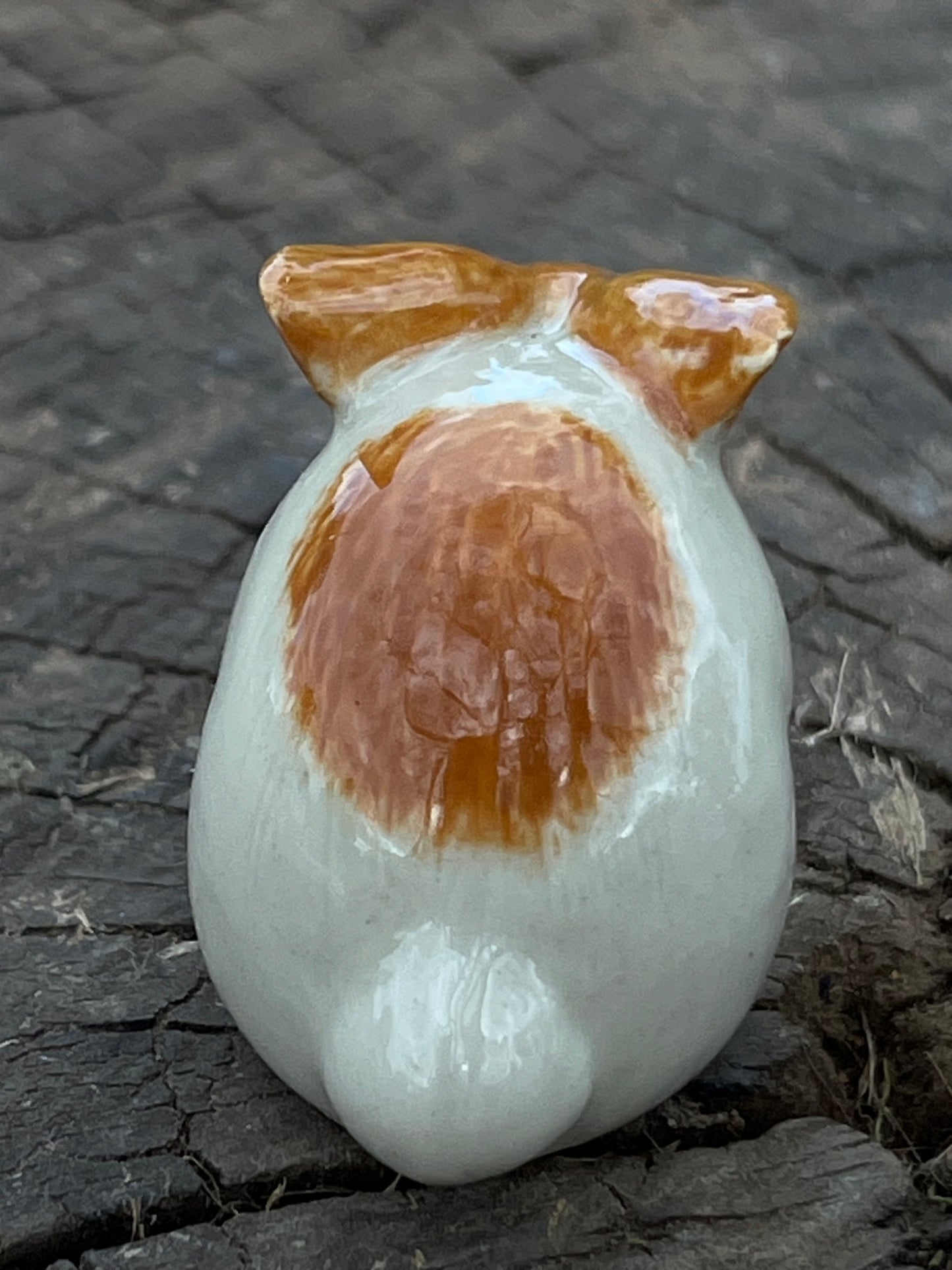 Miniature Porcelain Ginger and White Rabbit Sitting Ears Down Figurine