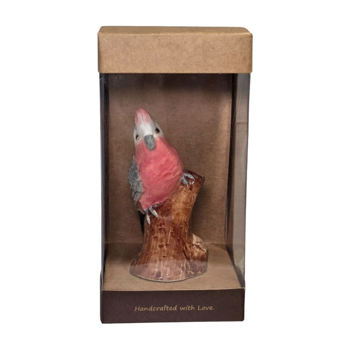 Miniature Porcelain Pink Galah Figurine on Log