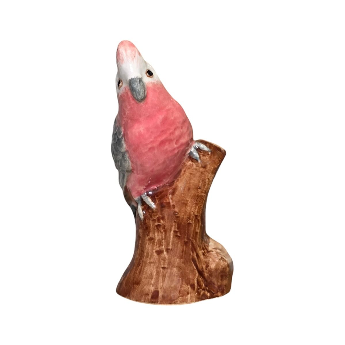 Miniature Porcelain Pink Galah Figurine on Log