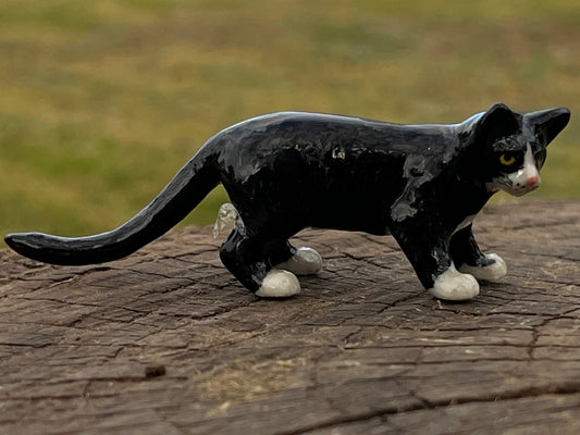 Miniature Porcelain Tuxedo Black and White Cat Figurine