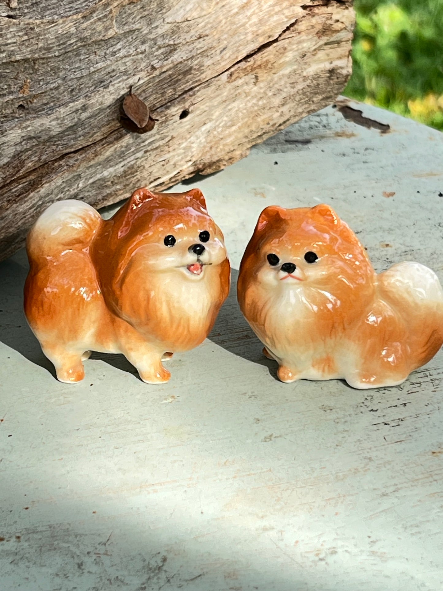 Miniature Porcelain Pomeranian Dog Figurine Set