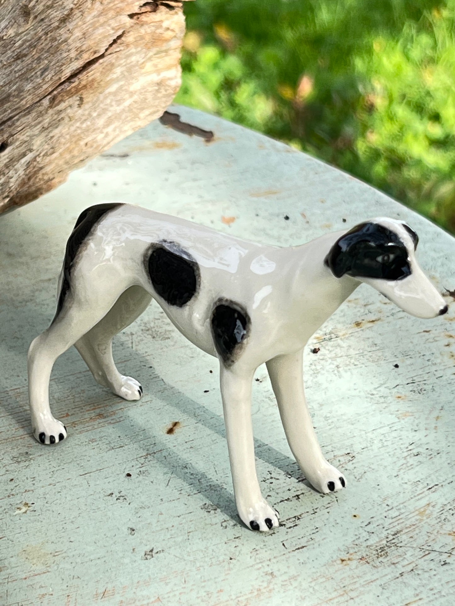 Porcelain Miniature Black and White Greyhound