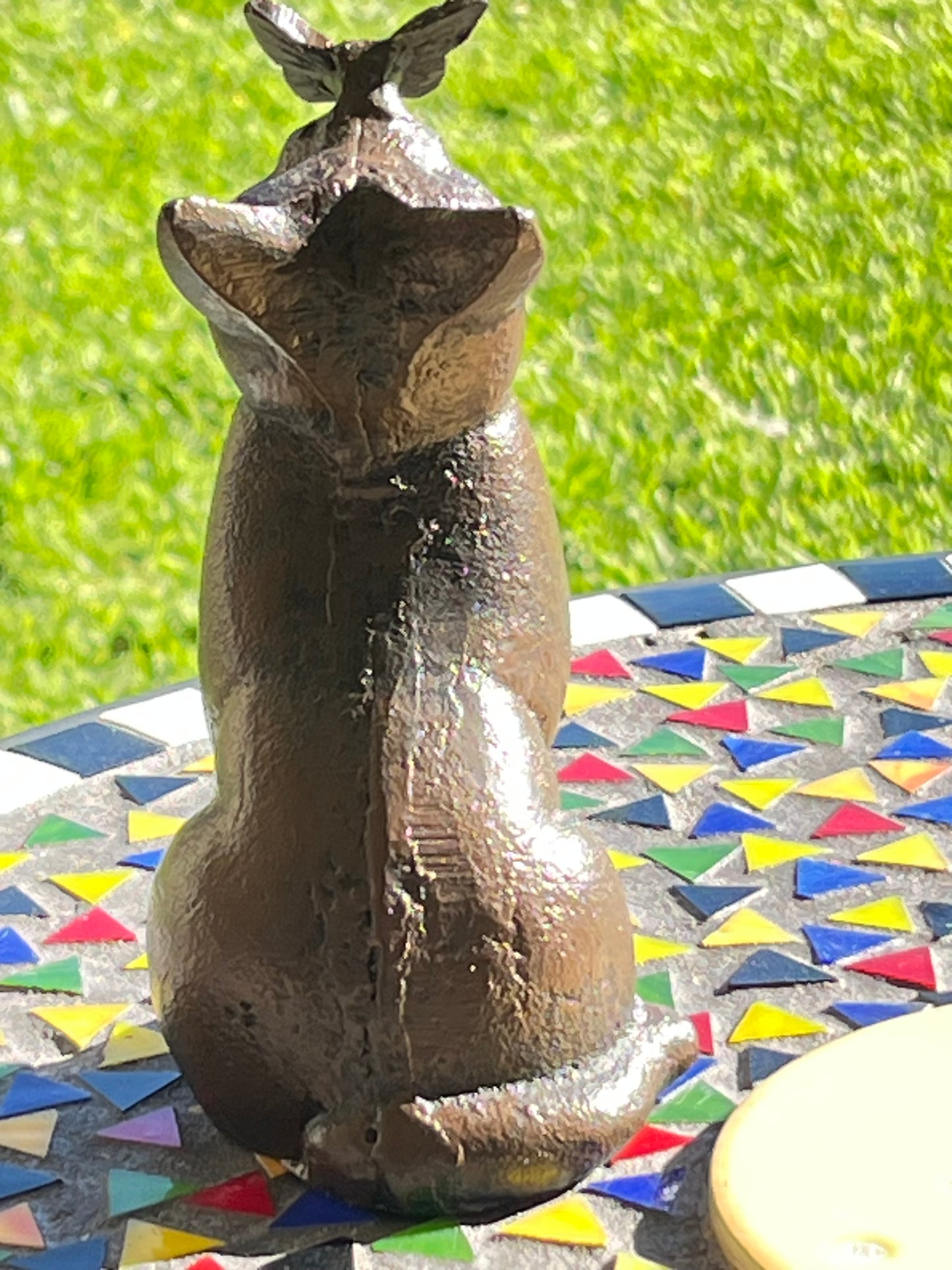 Cast Iron Cat With Butterfly On Nose