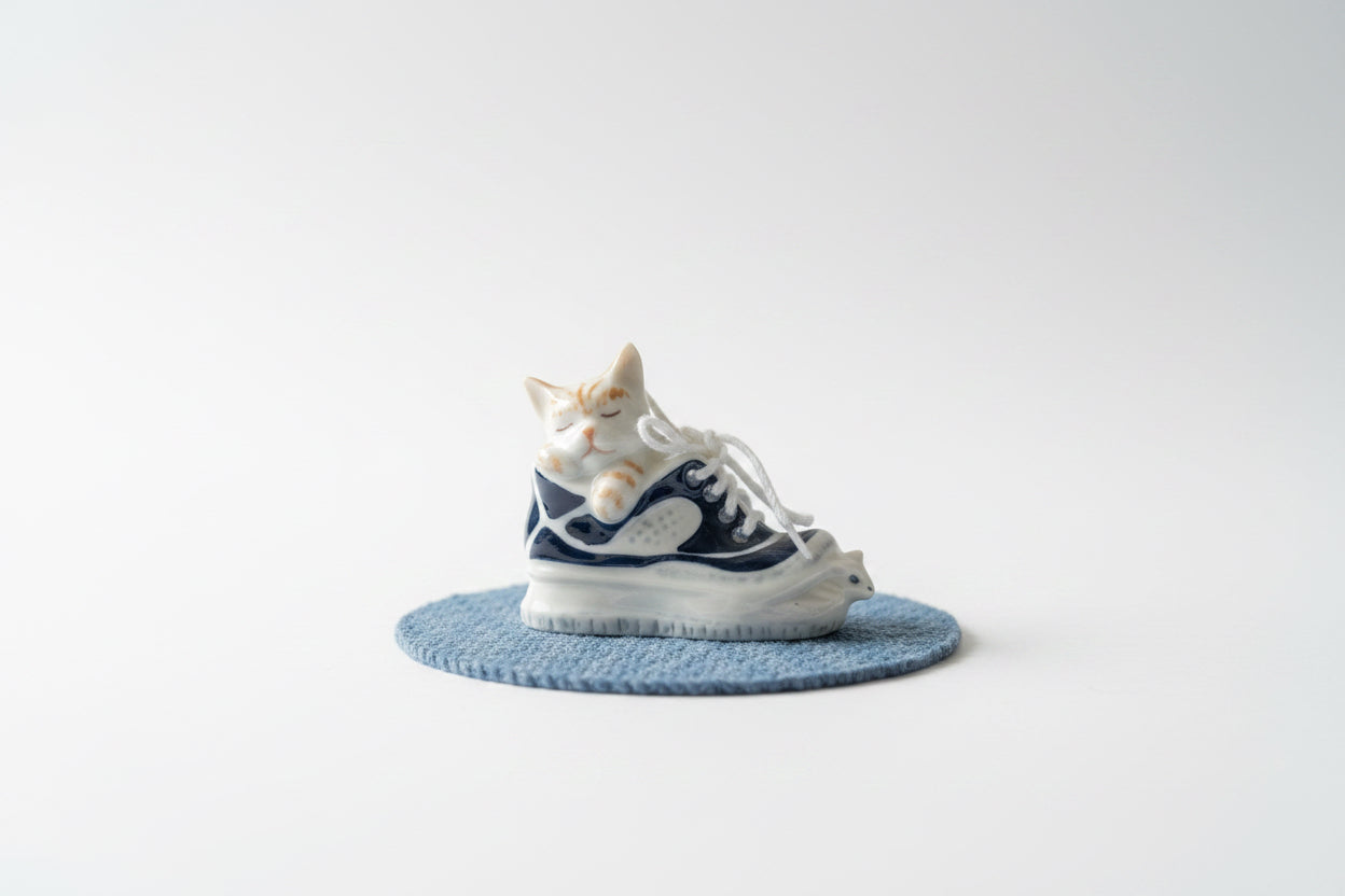 Miniature Cat Sleeping in Shoe with Mouse