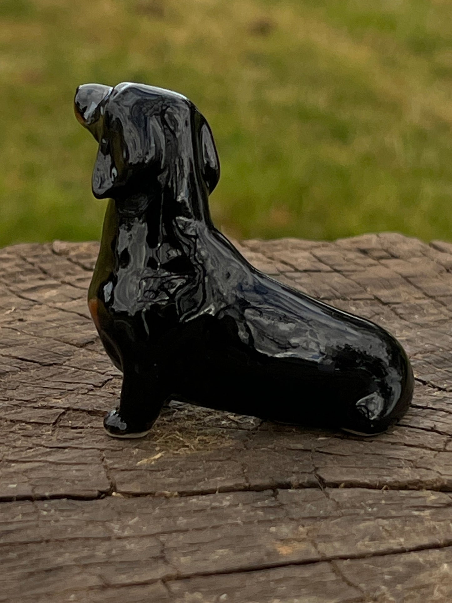 Miniature Porcelain Black and Tan Dachshund Figurine Sitting