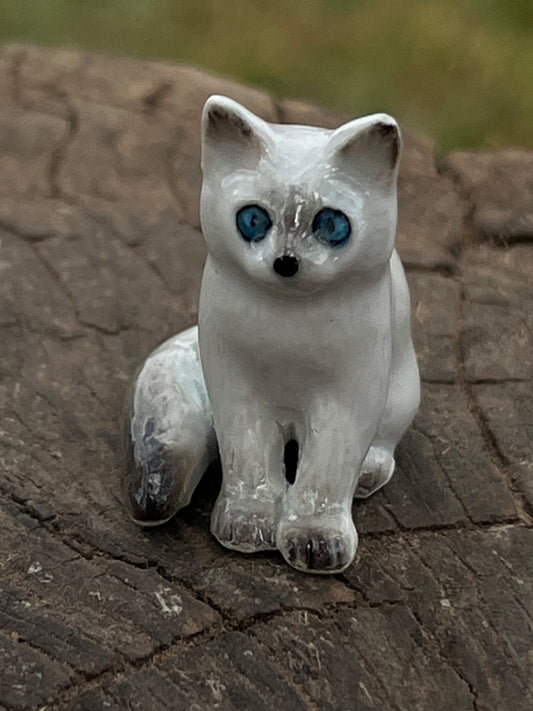Miniature Porcelain Cat Kitten Figurine Sitting Siamese