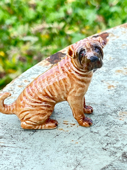 Miniature Porcelain Sitting Shar Pei Dog Figurine