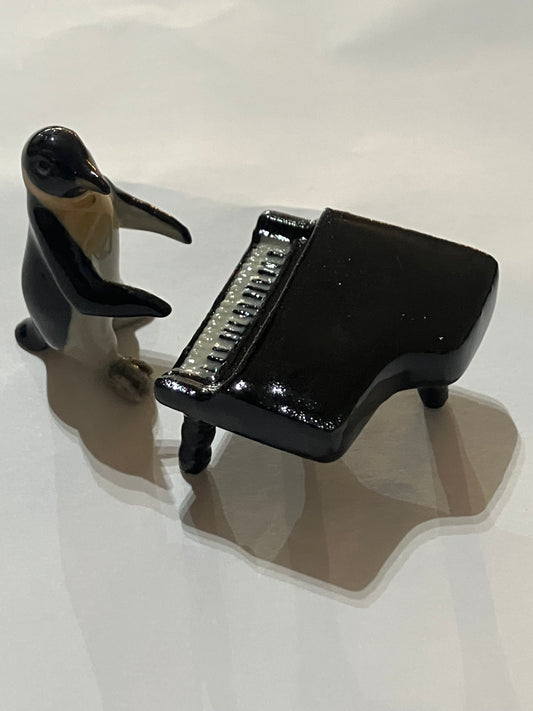 Miniature Porcelain Penguin Playing Piano