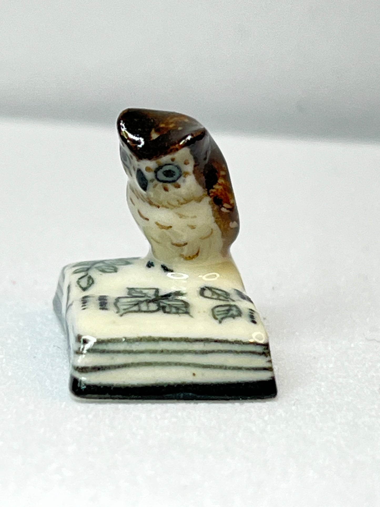 Miniature Porcelain Owl Reading Book Figurine (Mini)